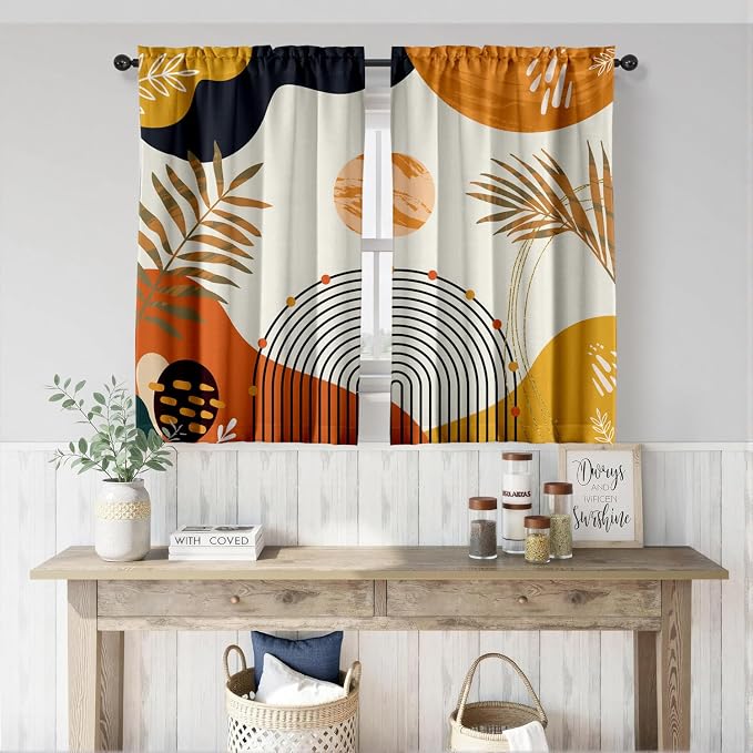 Orange Boho Curtains 39 Inch Mid Century Cafe Drapes - Image 4