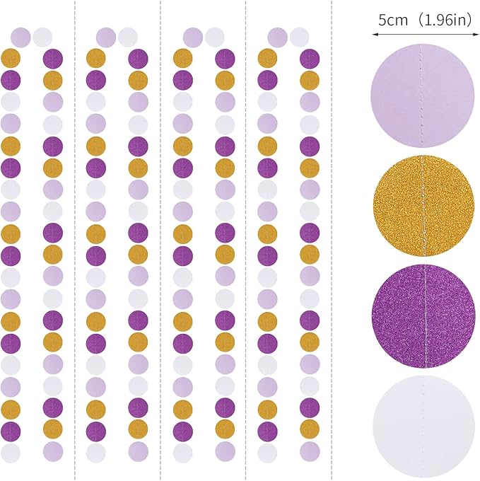 White Purple-Gold Party-Decorations Paper Garland - 52ft Glitter Hanging - Image 2