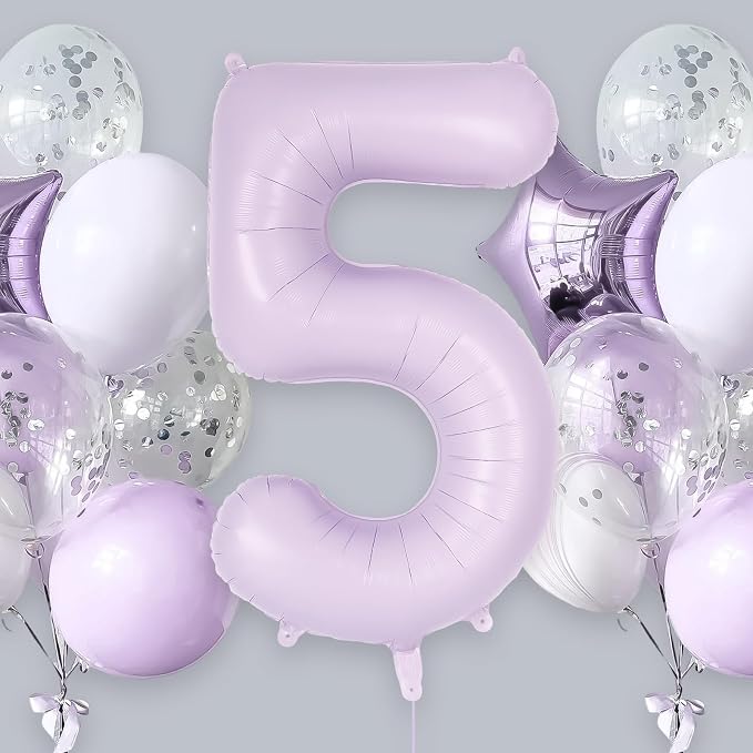 Light Purple Number 5 Balloon, 40 Inch Big Large Foil Helium Number Balloons - Image 2