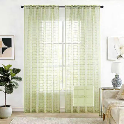SpaceDresser Check Sheer Curtains 45 Inches 2 Panels Set, Rod Pocket Plaid by SpaceDresser