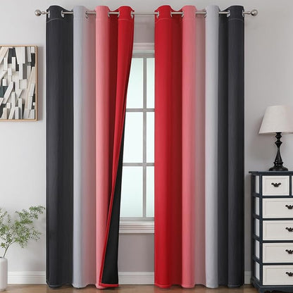 Red and Black Ombre Blackout Curtains 102 Inches Long 2 Panels Set, Thermal by ESTELARTEXTILER