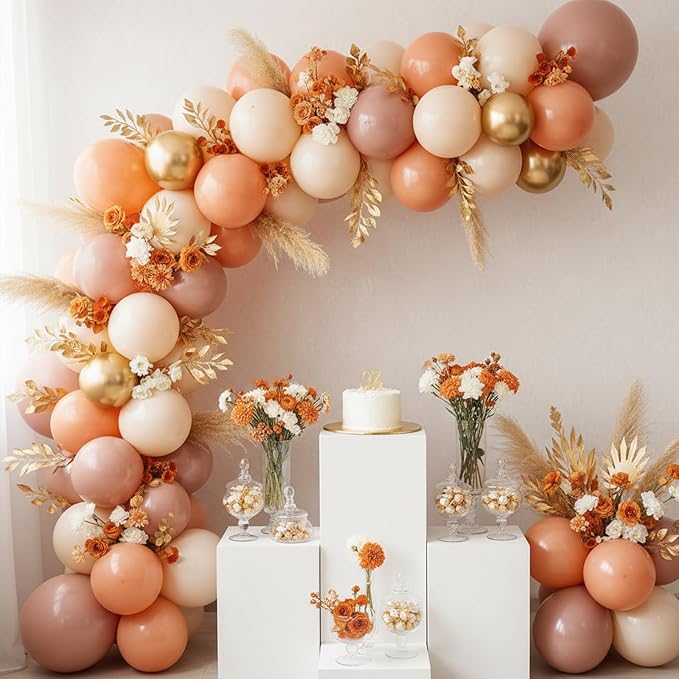 RUBFAC Peach Balloon Arch Kit Different Sizes Pastel Orange Balloons 129pcs | - Image 6