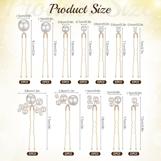 24 Pieces Pearl Crystal Bridal Hair Pins Handmade Pearl Bridal Hair Accessories Pearls Wedding Hair-Pins for Brides Women Girls