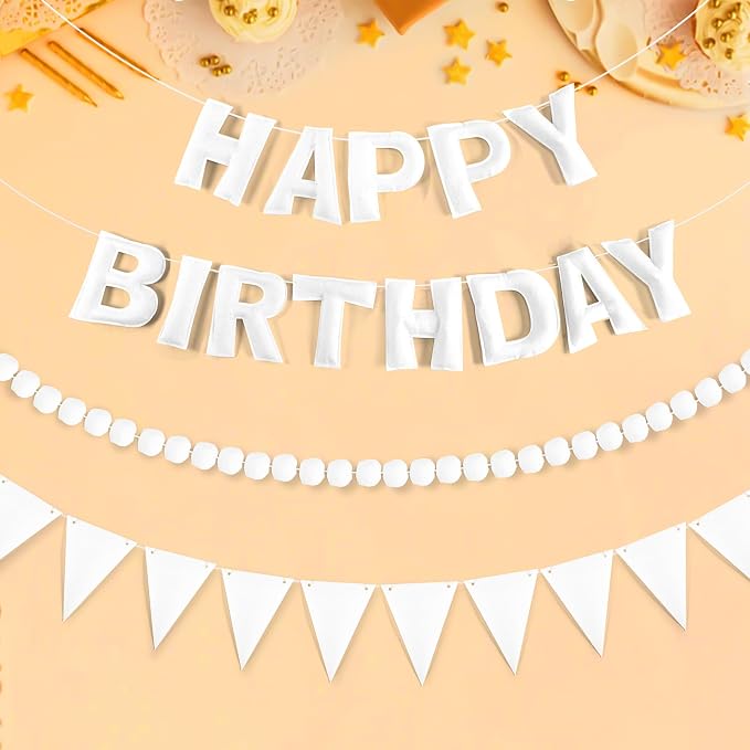 CANREVEL 3 PCS Pre-Strung 3D Happy Birthday Banner Decorations, Happy Birthday by CANREVEL