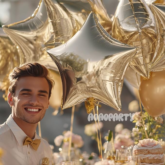 25Pcs Champagne Gold Star Shaped Balloons 18Inch Foil Mylar | Balloon Helium - Image 3