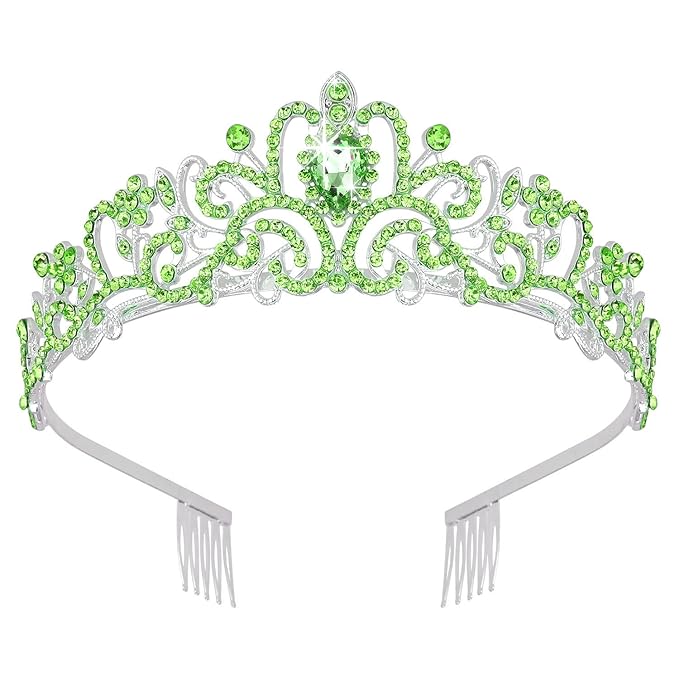 Didder Silver Tiaras and Crowns for Women - Elegant Green Crystal Princess Crowns for Girls - Bridal, Wedding, Prom, Birthday Party
