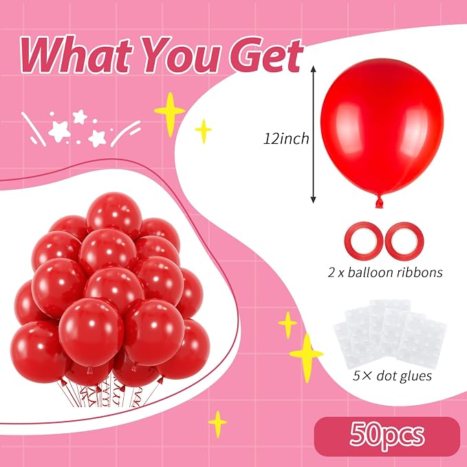 50pcs Red Balloons, 12inch Red Party Balloons Helium Quality | Balloons - Image 2