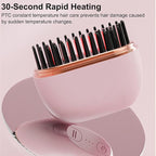 Mini Hair Straightener, Rechargeable Hair Straightener Brush Portable, Fast Heating Hot Comb 3-Speed Temperature Control with Anti Scald Shell for Daily Use