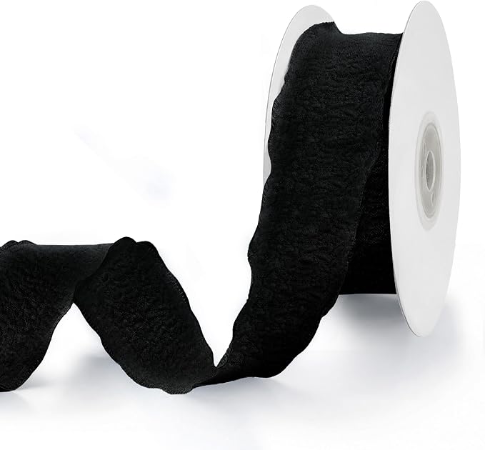 Black Ruffle Ribbon, 1-1/2 Inch x 10 Yards Chiffon Silk Ribbons | Crinkle ribbon by Unknown