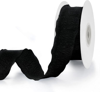 Black Ruffle Ribbon, 1-1/2 Inch x 10 Yards Chiffon Silk Ribbons | Crinkle ribbon by Unknown