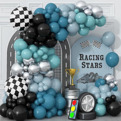Race Car Balloons Garland Arch Kit, Dusty Blue Balloons Green Black Balloon by Togvu