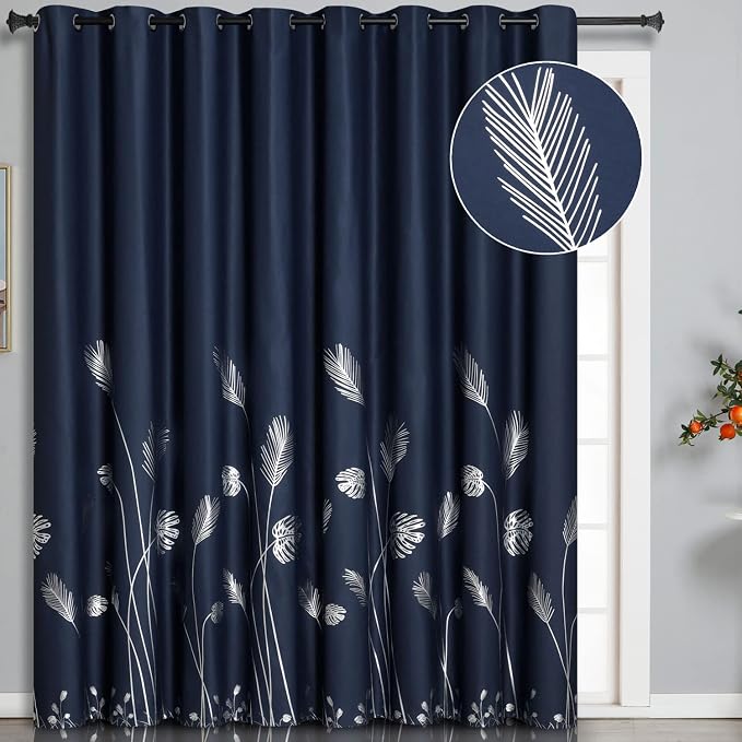 Silver Blackout Curtain for Bedroom 100W x 96L Inch Length Palm Tree Design by ESTELARTEXTILER
