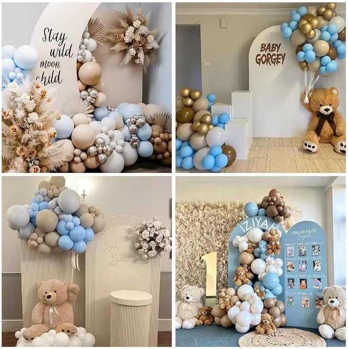 Blue and Brown Balloons, Light Baby Blue Cream Beige Apricot Coffee Party - Image 7