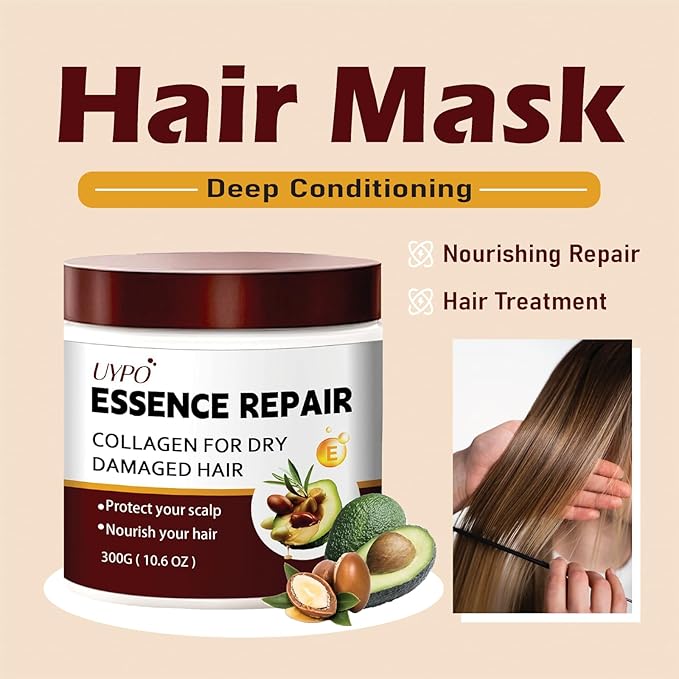 Collagen Hair Treatment for Deep Conditioning, Hair Mask for Dry Damaged Hair, Keratin Hair Treatment with Moroccan Argan Oil, Avocado Oil, Calendula & Gentian Extract, Nourishing Repair (1pc)
