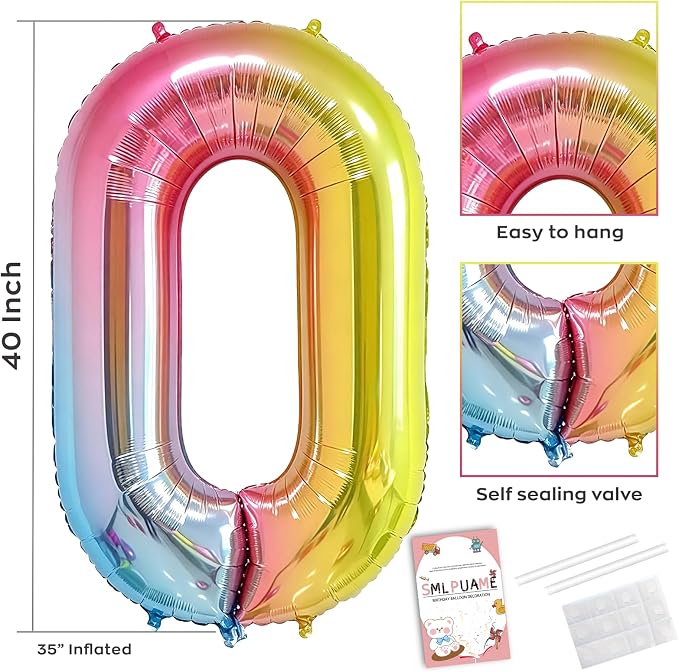 40 Inch Number Balloons 0-9 Rainbow Gradient Large Number 0 Balloons, Digital - Image 3