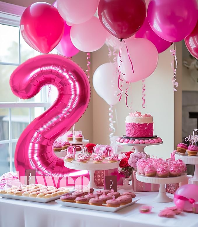 SUWEN 40 Inch Hot Pink Large 2 Number Balloons Big Foil Helium Number Balloons - Image 2