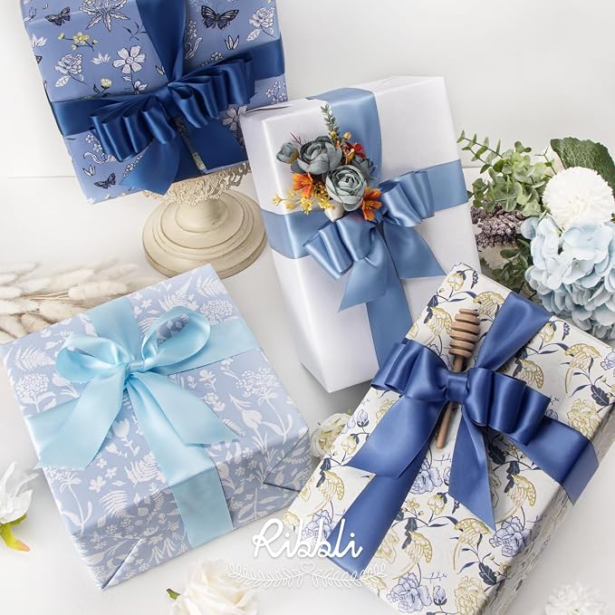 Ribbli Dusty Blue Satin Ribbon 1-1/2 Inch x 4 Rolls Total 40 Yards- Light - Image 2