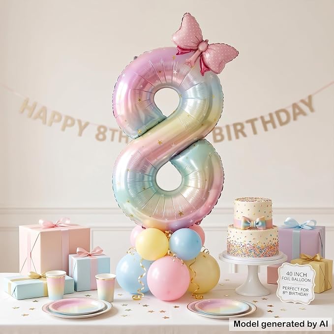 40 Inch Rainbow Number 8 Balloon Giant Foil Mylar Birthday Party Decor | - Image 3
