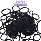 100PCS Various Sizes Black Hair Ties for Women,Elastics Hair Ties No Damage Ponytail Holder for Thick/Thin Hair Accessories,Soft Cotton Cloth Seamless Hair Bands