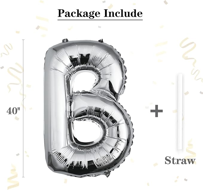 40 inch Silver Letter B Balloon, Big Size Alphabet Foil Mylar Helium Balloons - Image 2