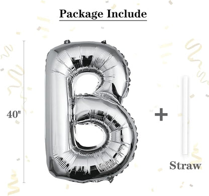 40 inch Silver Letter B Balloon, Big Size Alphabet Foil Mylar Helium Balloons - Image 2