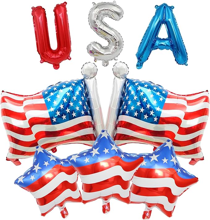 8 Pcs 4th of July Balloons American Flag Star Balloons USA Balloon Red White by Unknown
