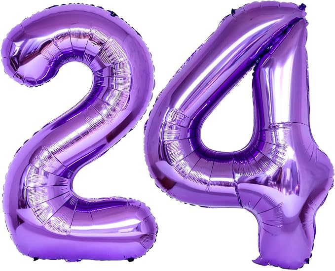 Number 24 Purple Balloons 40 Inch Giant Purple 24 Number Foil Helium Balloons by LHOAVWE