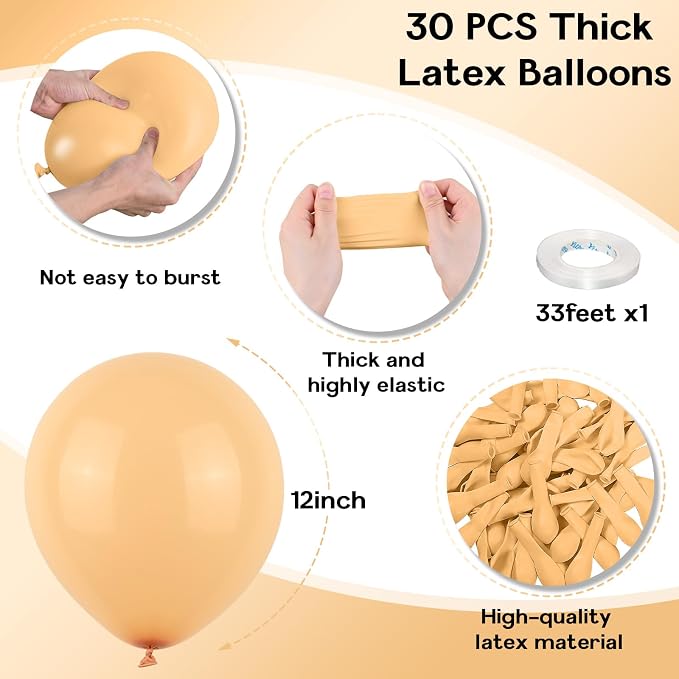 Jobkoo Nude Balloons, 12 Inch 30 Pcs Beige Balloon Retro Apricot Neutral Latex - Image 2