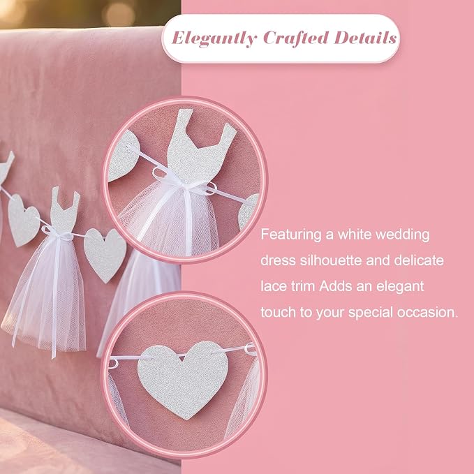 Charming Bridal Shower Decorations Glitter White Dress & Heart Bridal Shower - Image 3