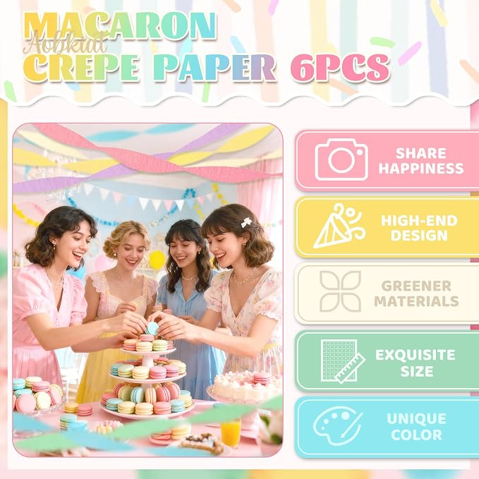 AOBKIAT Crepe Paper Streamers Party Decorations, 6 Rolls Pastel Streamers | - Image 8