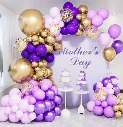 Purple and Gold Balloon Arch Kit, Birthday Party Decor | Multi-Size Purple Gold by Haolongfa
