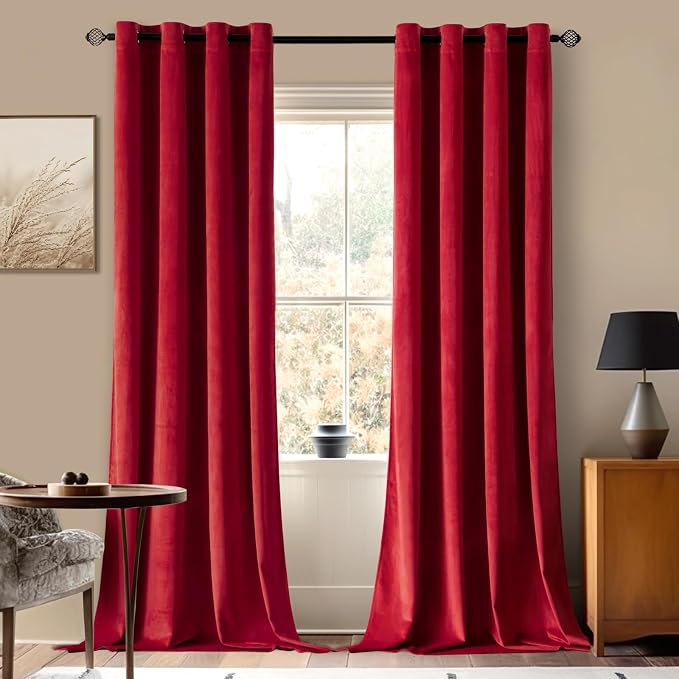 MIULEE Velvet Curtains Christmas Red 52 x 84 Inch Length Set of 2 | Grommet by MIULEE