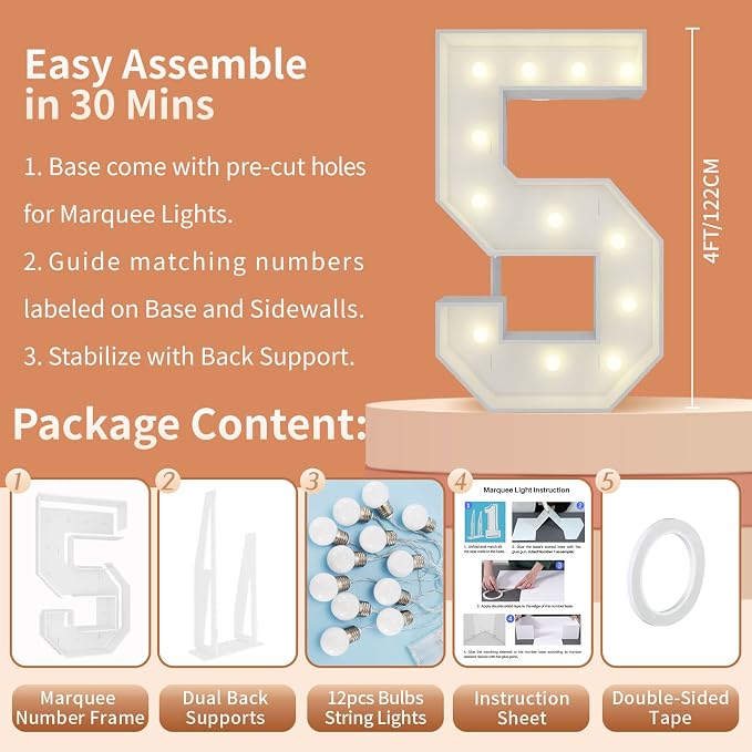 4FT Light Up Numbers Letters, Mosaic Numbers - Image 5