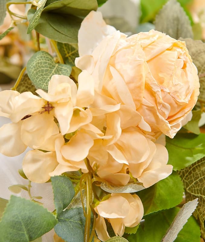 Artificial Flower Garland 2pcs 5.4ft Rose & Hydrangea Vine Champagne Flower | - Image 6