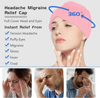 Headache Relief Hat for Migraine Relief, Tension, One Size Fits All Headache Cap with Reusable Ice Gel Pack for Puffy Eyes, Stress Relief (Pink)