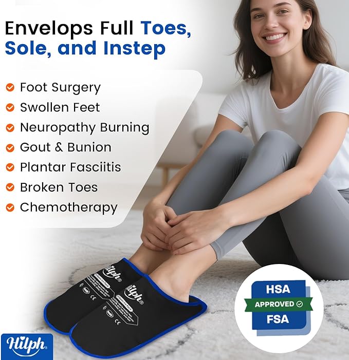 Hilph Foot Ice Pack Slippers for Plantar Fasciitis, 2 Packs - Reusable Hot & Cold Packs, Gel Ice Slippers for Foot, Broken Toes, Gout, Surgery, Neuropathy, Diabetic, Swollen, Black