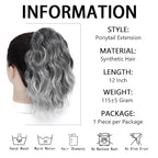 Ponytail Extension,12 Inch Drawstring Ponytail Hair Extensions for Women Synthetic Curly Wavy Fake Pony Tails Hair Pieces for Daily Party Use (T1B/Grey)