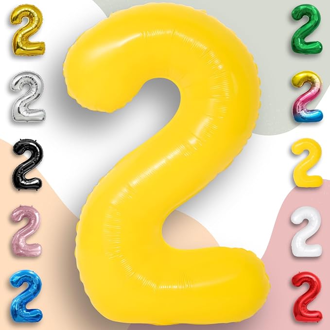 Yellow Number Balloon 2 Mylar Foil Macaron Balloons 40 inch - Image 5