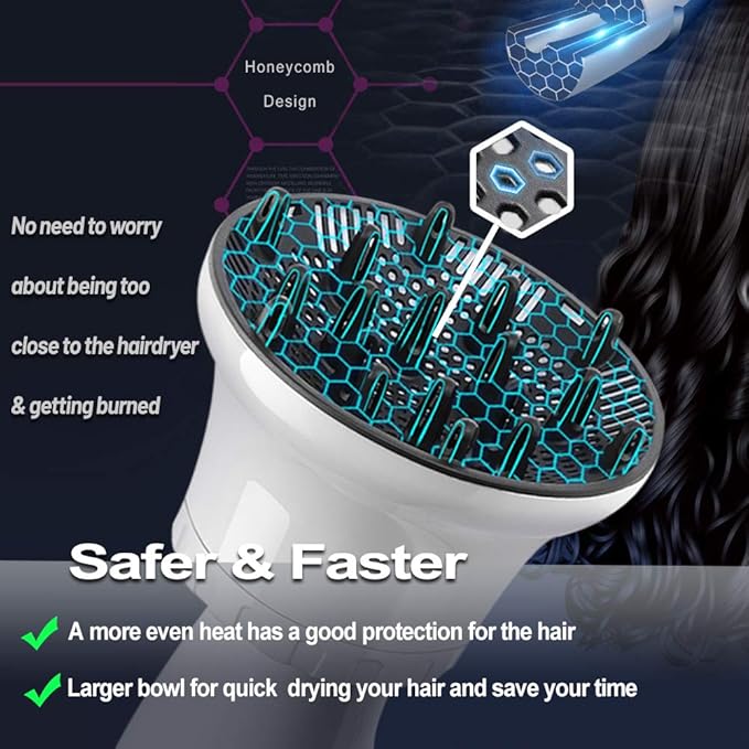 Universal Hair Diffuser for 1.4"-2.6" Blow Dryers, Diffuser Hair Dryer Attachment, Professional Hair Diffuser for Curly Wavy Long Thick Hair