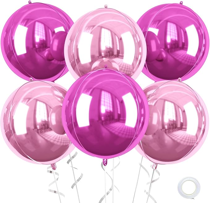 22 Inch Hot Pink Foil Balloons, Big Round Foil Balloon by Saxuxu