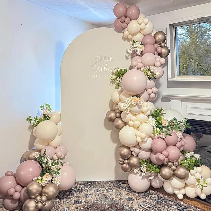 Dusty Pink Beige Balloons, Metallic Gold Nude Cream Balloon - Image 6