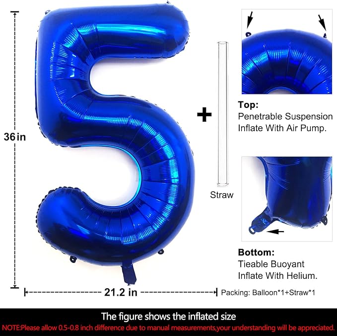 Lovoir 40 Inch Navy Blue Number 5 Balloon Large Size Jumbo Digit Mylar Foil - Image 2