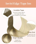 GOO GOO Invisi Edge Tape in Hair Extensions Human Hair, 9/60 Balayage Ash Brown to Platinum Blonde 10pcs injected with 10pcs classical tape ins, 22inch 50g, Virgin Remy Hair, Natural Look