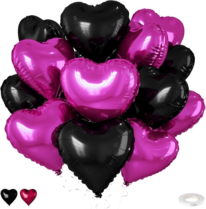 Hot Pink Black Heart Balloons by FEYG