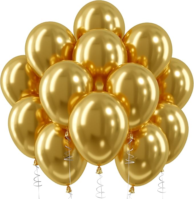 Metallic Gold Balloons, 12 Inch Chrome Gold Latex Party Balloons | 30 Pack Gold by Jobkoo