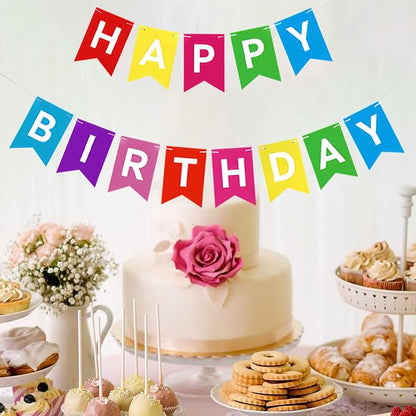 Rainbow Happy Birthday Banner Colorful Birthday Flag Bunting - Image 2