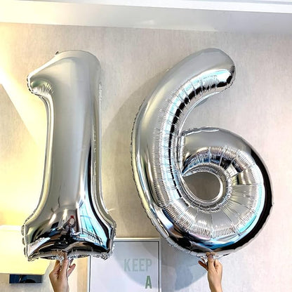 Silver 16 Number Balloons Big Giant Jumbo Large Number 16 Foil Mylar Balloons - Image 5