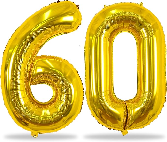60th Birthday Balloons Gold for Women, 40 Inch Giant Mylar Foil Number 60 by Lingqiang
