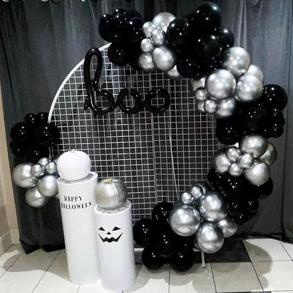 Black and Silver Balloons, 12 Inch Metallic Chrome Black Silver Confetti Latex - Image 3