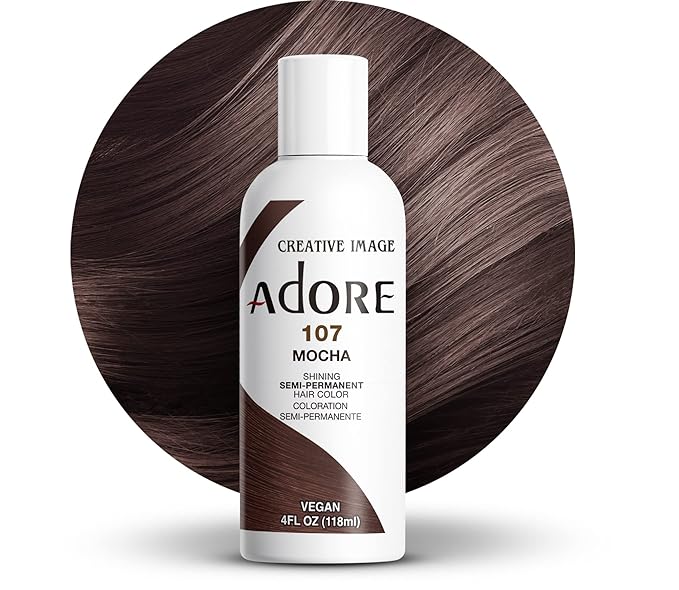 Adore Semi Permanent Hair Color (107 Mocha) | Vegan & Cruelty-Free Brown Hair Dye | No Ammonia, No Peroxide, No Alcohol | 4 Fl Oz (Pack of 1)
